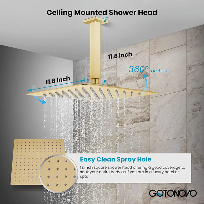 gotonovo Ceiling Mount Rainfall Shower System with Square Shower Head with Handheld shower and Pressure Balance Shower Valve Kit Luxury Rain Mixer Shower Combo Set Bathroom