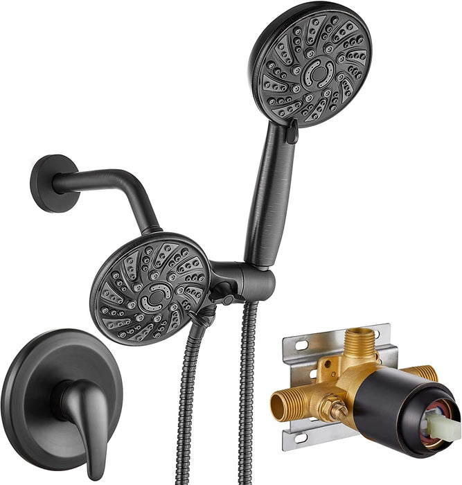 gotonovo 3-way Water Diverter Dual 2 in 1 Shower Head Combo Shower System with 5 Functions Adjustable Handheld Showerhead and Tub Spout Shower Faucet Set(Rough In Valve Included)
