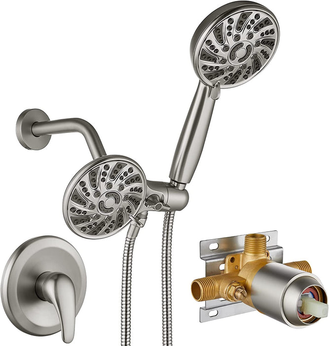 gotonovo 3-way Water Diverter Dual 2 in 1 Shower Head Combo Shower System with 5 Functions Adjustable Handheld Showerhead and Tub Spout Shower Faucet Set(Rough In Valve Included)