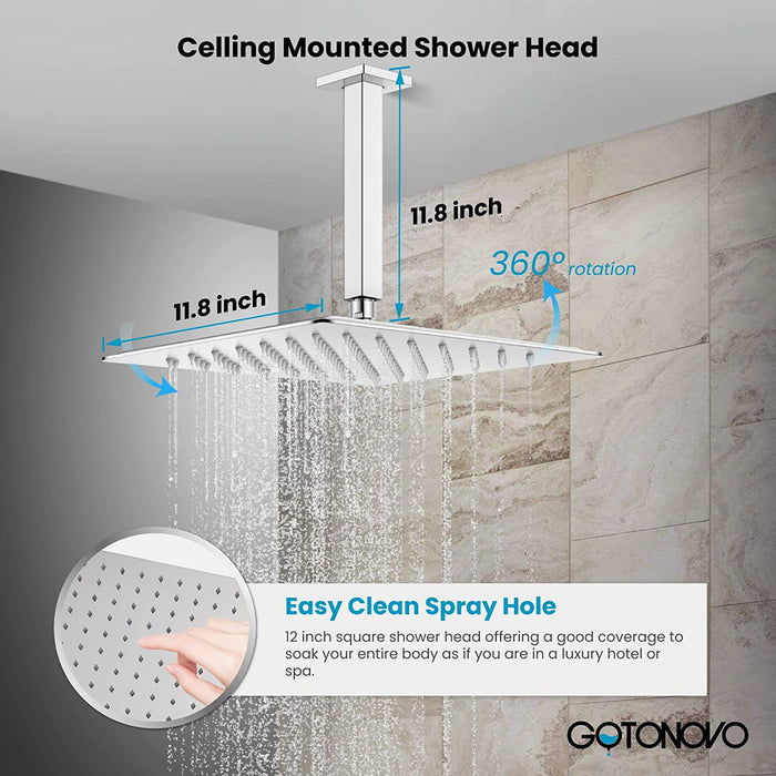 gotonovo Ceiling Mount Rainfall Shower System with Square Shower Head with Handheld shower and Pressure Balance Shower Valve Kit Luxury Rain Mixer Shower Combo Set Bathroom