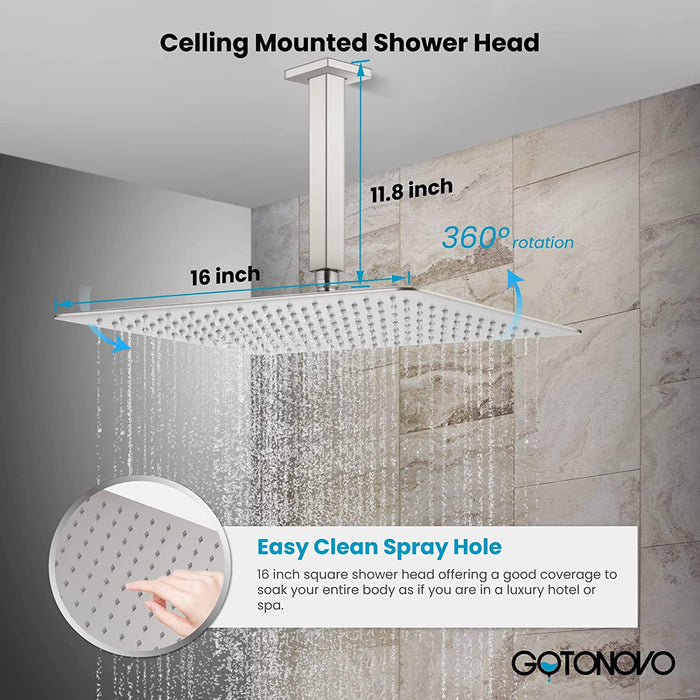 gotonovo Ceiling Mount Rainfall Shower System with Square Shower Head with Handheld shower and Pressure Balance Shower Valve Kit Luxury Rain Mixer Shower Combo Set Bathroom