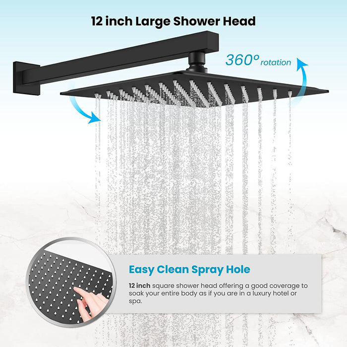 gotonovo Push Button Rain Shower System Rainfall Shower Head with Handheld Shower Wall Mount Pressure Balance Valve Included Dual Functions