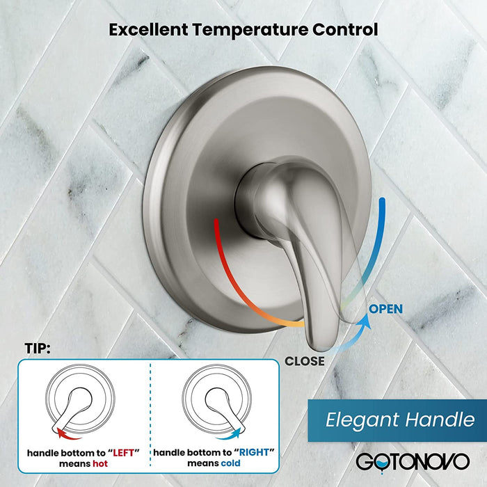 gotonovo 3-way Water Diverter Dual 2 in 1 Shower Head Combo Shower System with 5 Functions Adjustable Handheld Showerhead and Tub Spout Shower Faucet Set(Rough In Valve Included)
