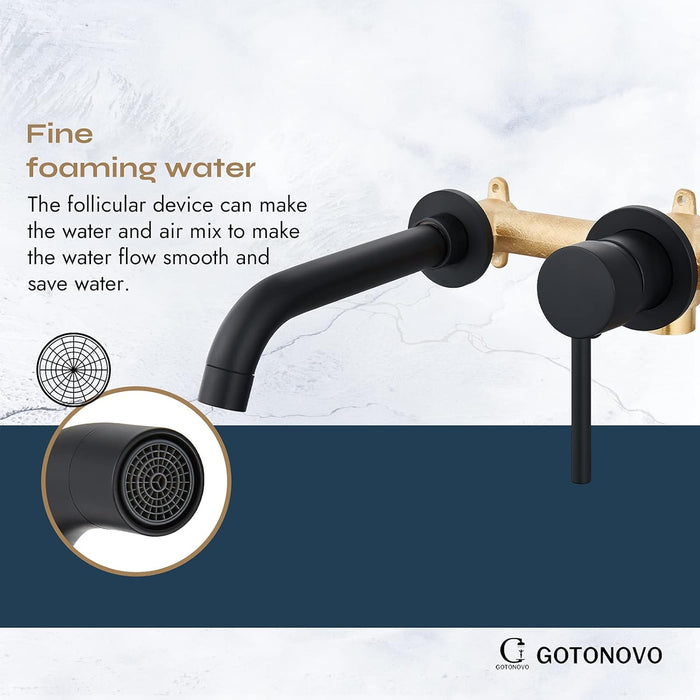 gotonovo Wall Mounted Bathroom Faucet Rough in Valve Included Matte Black Bathroom Sink Faucet Single Lever Handle