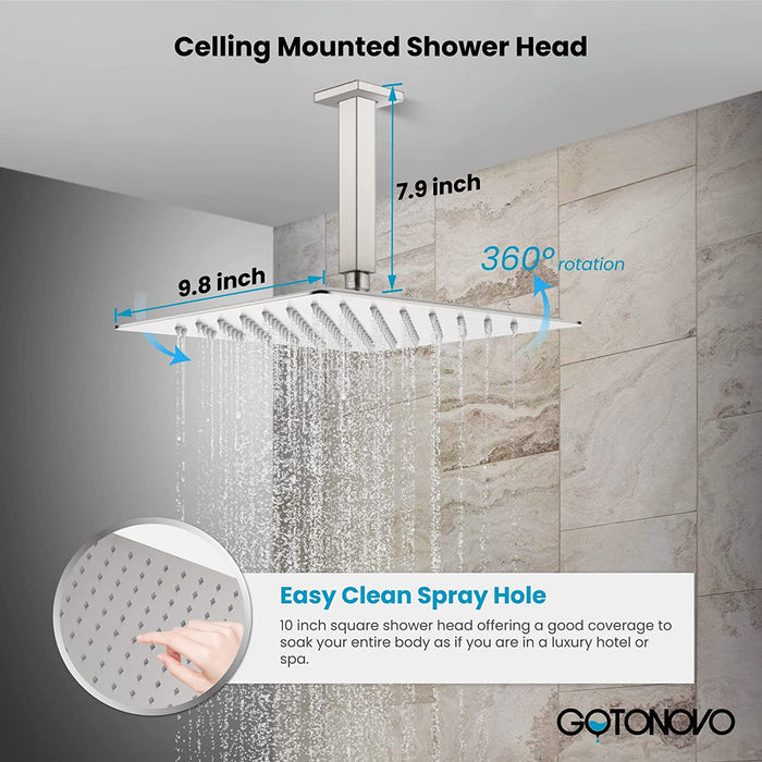 gotonovo Ceiling Mount Rainfall Shower System with Square Shower Head with Handheld shower and Pressure Balance Shower Valve Kit Luxury Rain Mixer Shower Combo Set Bathroom