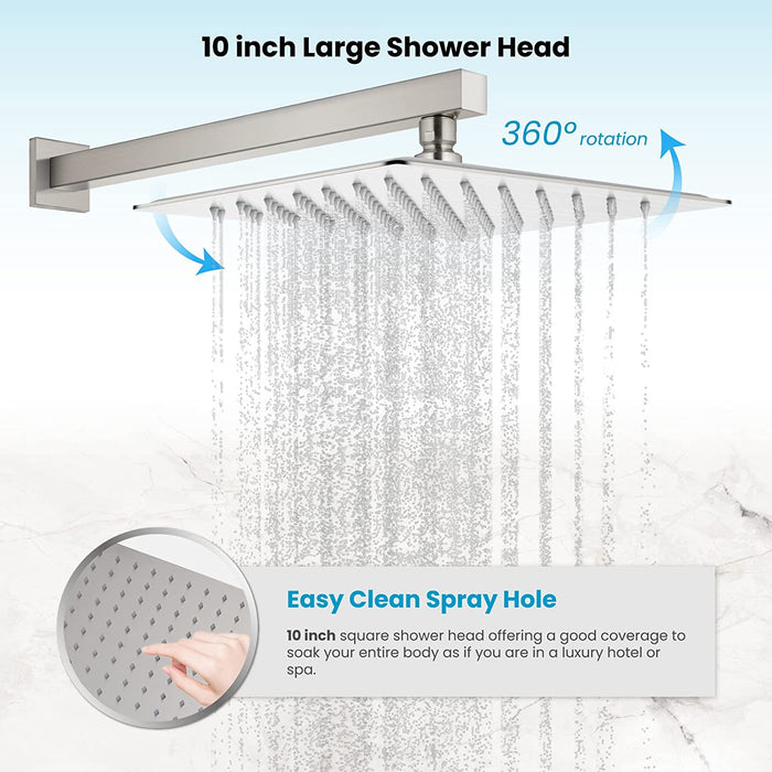 gotonovo Push Button Rain Shower System Rainfall Shower Head with Handheld Shower Wall Mount Pressure Balance Valve Included Dual Functions