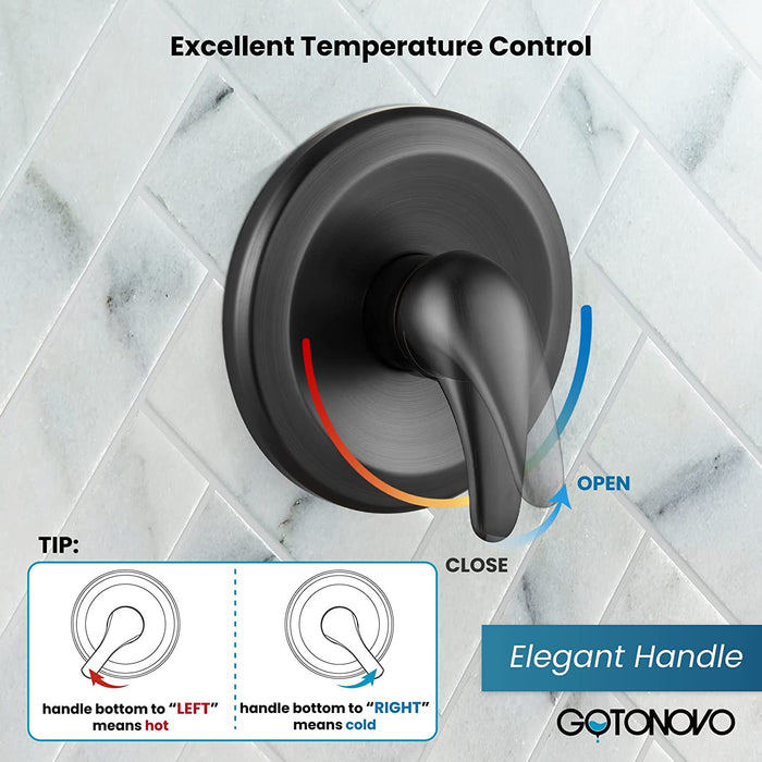 gotonovo 3-way Water Diverter Dual 2 in 1 Shower Head Combo Shower System with 5 Functions Adjustable Handheld Showerhead and Tub Spout Shower Faucet Set(Rough In Valve Included)