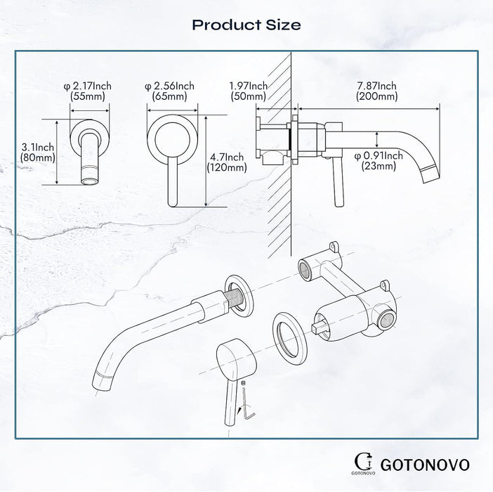 gotonovo Wall Mounted Bathroom Faucet Rough in Valve Included Matte Black Bathroom Sink Faucet Single Lever Handle