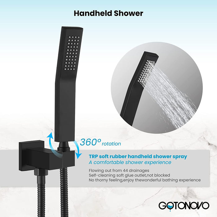 gotonovo Push Button Rain Shower System Rainfall Shower Head with Handheld Shower Wall Mount Pressure Balance Valve Included Dual Functions