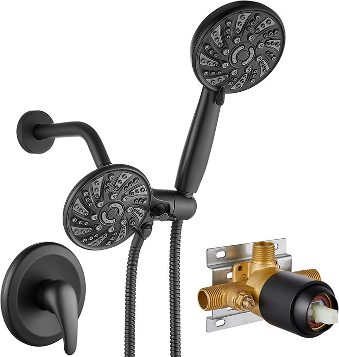 gotonovo 3-way Water Diverter Dual 2 in 1 Shower Head Combo Shower System with 5 Functions Adjustable Handheld Showerhead and Tub Spout Shower Faucet Set(Rough In Valve Included)