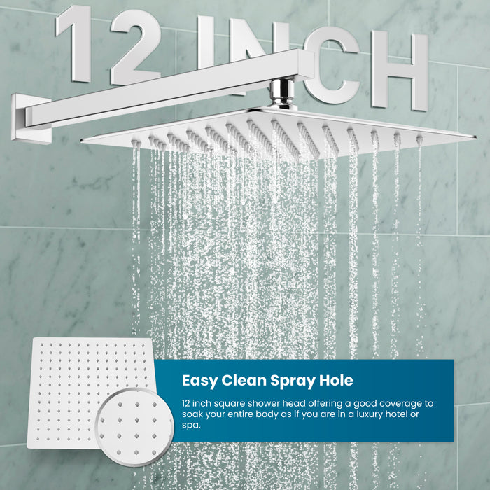 gotonovo Shower Faucet with Full Body Jets Rain Mixer 12 inch Rainfall Shower Head and Handheld Spray Combo Wall Mounted Rough-in Valve and Trim Included with 6pcs Body Message Jets