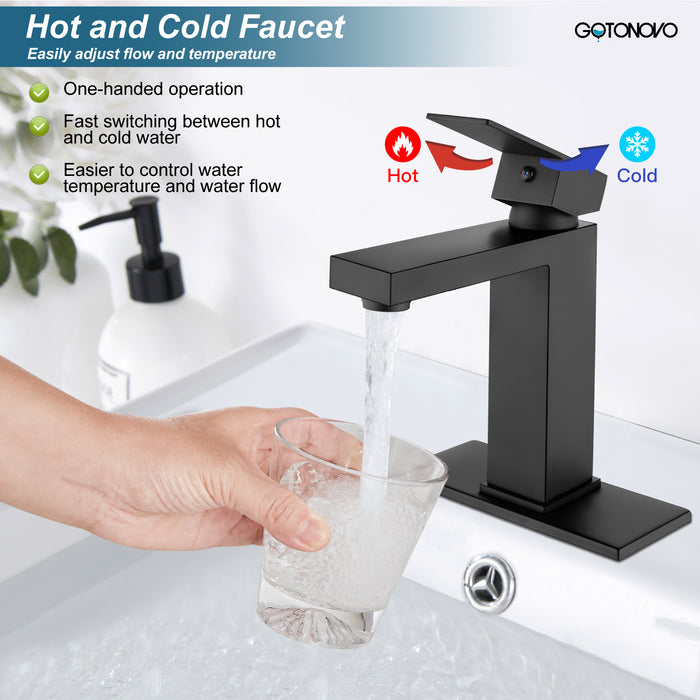 gotonovo Bathroom Sink Faucet Single Handle Stainless Steel Mixing Tap for Bathroom Sink Lavatory Vanity Sink Faucet with Pop Up Drain Stopper, Cover Plate and Water Supply Line