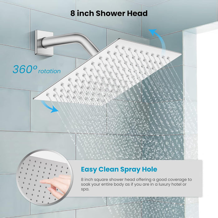 Gotonovo Rain Shower Combo Set Luxury 3-Function with Rotating Tub Spout,Square Rainfall Shower Head and Handheld Spray Rough-in Valve Body and Trim Included