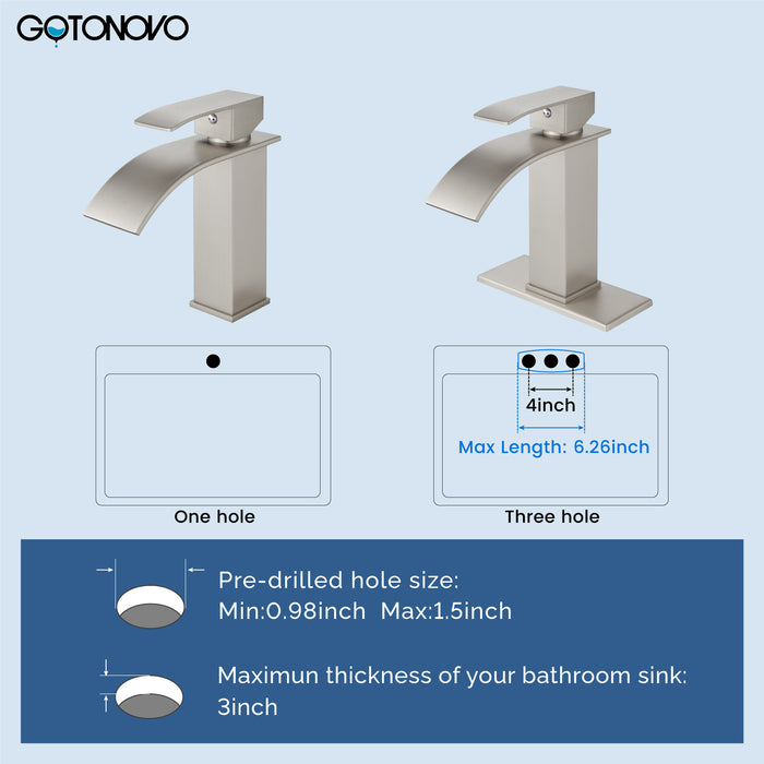 Gotonovo Waterval Badkamerkraan, Enkele handgreep Enkelgats Wastafelkraan Op het dek gemonteerde mengkraan met dekplaat, Rv Toilet Vanity Wastafelkraan
