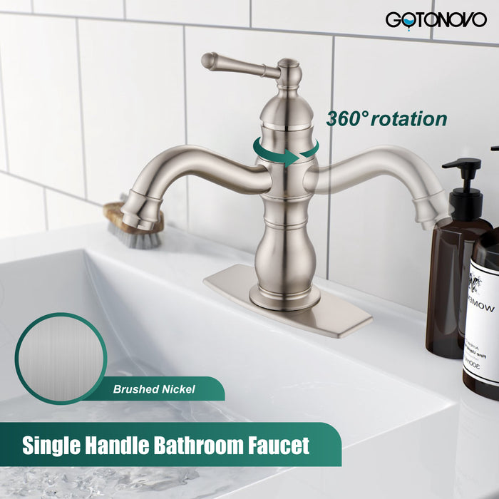 gotonovo Bathroom Sink Faucet Brass Bathroom Faucet Single Hole One Handle with Overflow Pop Up Drain Assembly Deck Mount Lavatory Vanity Mixer Tap with Panel