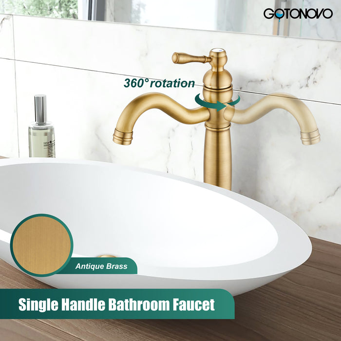 gotonovo  Bathroom Lavatory Vessel Sink Faucet Single Hole 1 Lever Vintage Vessel Mixer Tap Retro Hot and Cold Water Solid Brass Pop-up Drain Included Deck Mounted