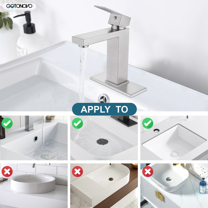 gotonovo Bathroom Sink Faucet 1 Hole Single Handle One Lever Stainless Steel SUS304 Commercial Deck Mount Lavatory Mixer Tap with Cover Plate