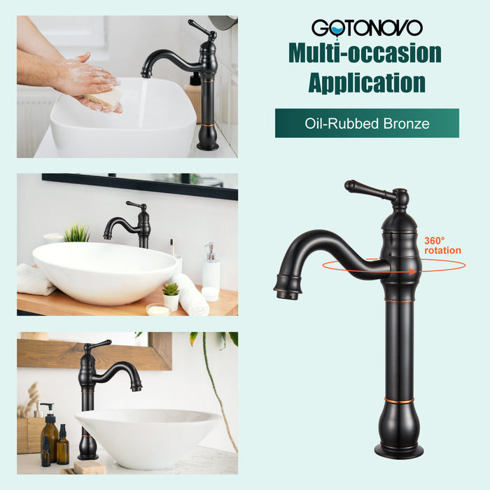 gotonovo Bathroom Sink Faucet Brass Bathroom Faucet Single Hole One Handle with Overflow Pop Up Drain Assembly Deck Mount Lavatory Vanity Mixer Tap with Panel