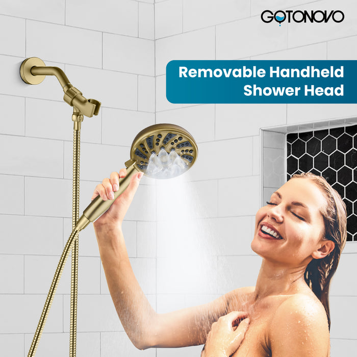 gotonovo Bathroom Shower Head Kit High Pressure Valve Combo System Shower Faucet 6 Modes ABS Handheld Spray Shower Trim Kit Valve Included Single Shower Head