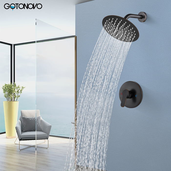gotonovo Shower Faucet Set, Single Function Shower Trim Kit, Wall Mount 8 Inch Round Rainfall Shower Head and Handle Set, Single Handle Shower System Set Rough-in Valve