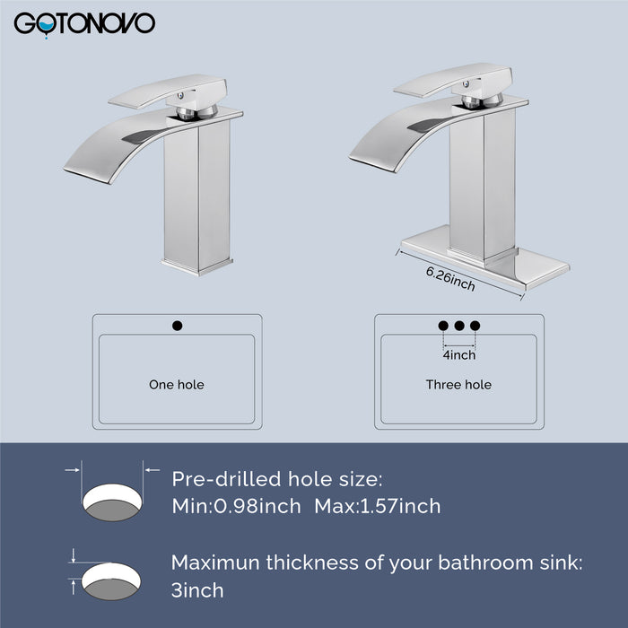 gotonovo Waterfall Bathroom Faucet, Single Handle Single Hole Bathroom Sink Faucet Deck Mount Mixer Tap with Deck Plate, Rv Lavatory Vanity Washbasin Faucet