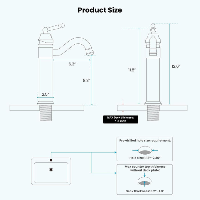 Brass Single Handle Bathroom Sink Faucet Brass Long Reach Bathroom Faucet Mixer Tap with Pop Up Drain Included Hot and Cold Water Hose