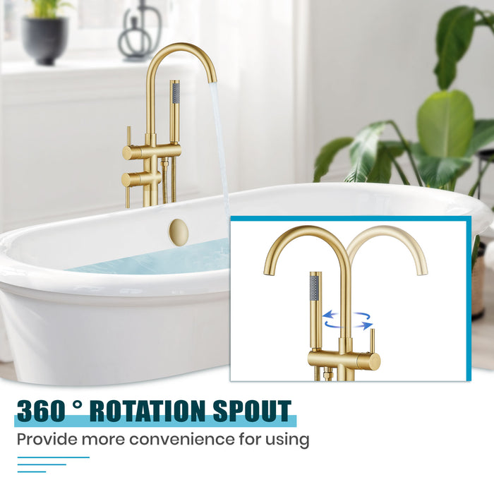 gotonovo Freestanding Tub Faucets Floor Mount Tub Filler, High Flow Free Standing Bathtub Faucet Stand Alone with Handheld Shower and Rough-in Valve,360° Swivel High-Arc Spout,SUS304