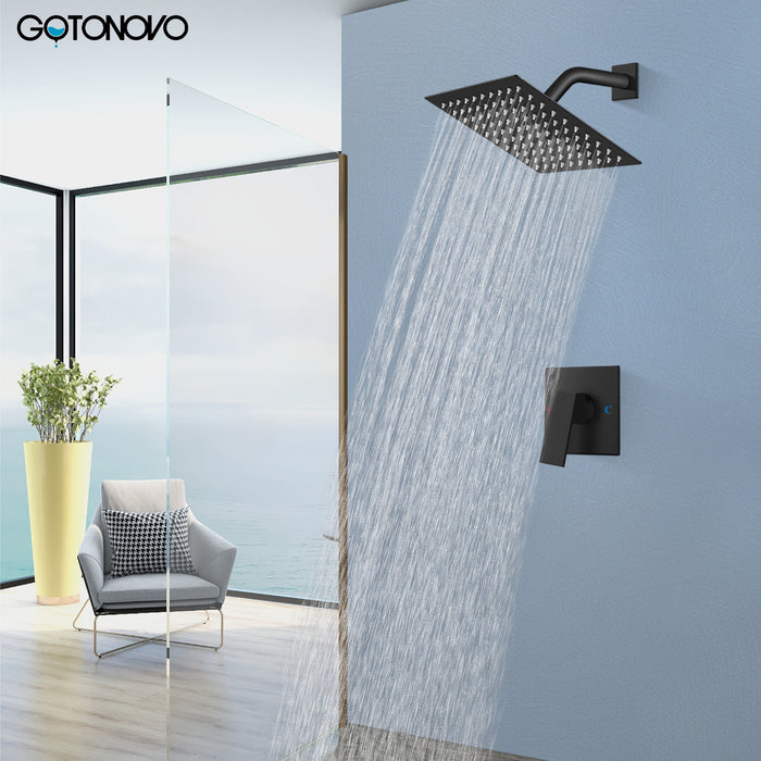 gotonovo Shower Faucet Set Bathroom Rain Shower System SUS304 Stainless Steel 8 Inch Square Showerhead Single Handle With Rough-in Valve Shower Trim Kit