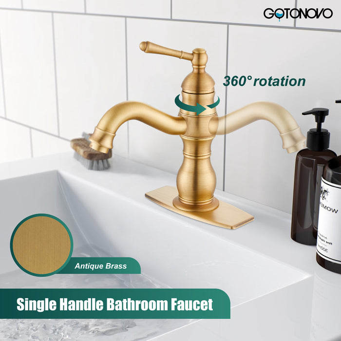 gotonovo Bathroom Sink Faucet Brass Bathroom Faucet Single Hole One Handle with Overflow Pop Up Drain Assembly Deck Mount Lavatory Vanity Mixer Tap with Panel