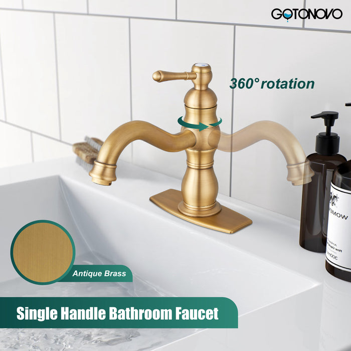 gotonovo Bathroom Sink Faucet Brass Bathroom Faucet Single Hole One Handle with Overflow Pop Up Drain Assembly Deck Mount Lavatory Vanity Mixer Tap with Panel