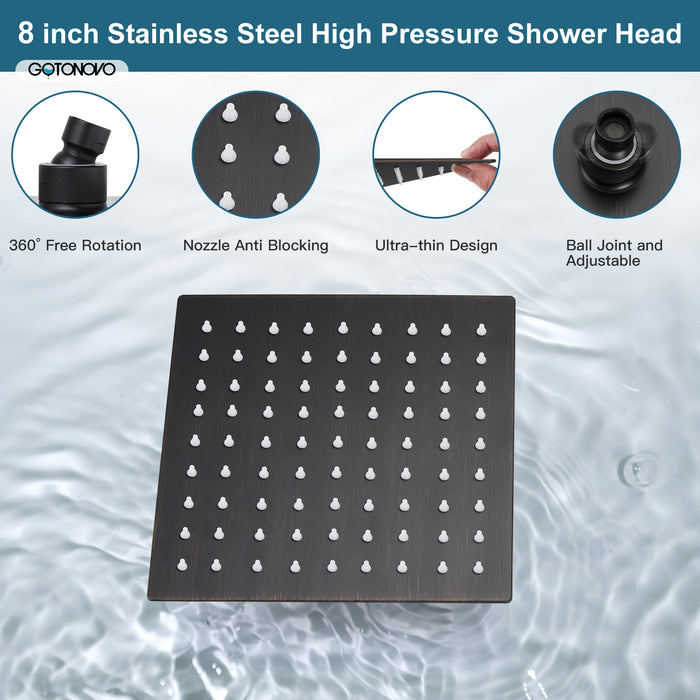 gotonovo Rain Shower System 8 Inch Square Rainfall Shower Head  Shower Faucet Tub Set with Handheld Sprayer and Waterfall Tub Spout Rough-in Valve Shower Mixer Combo
