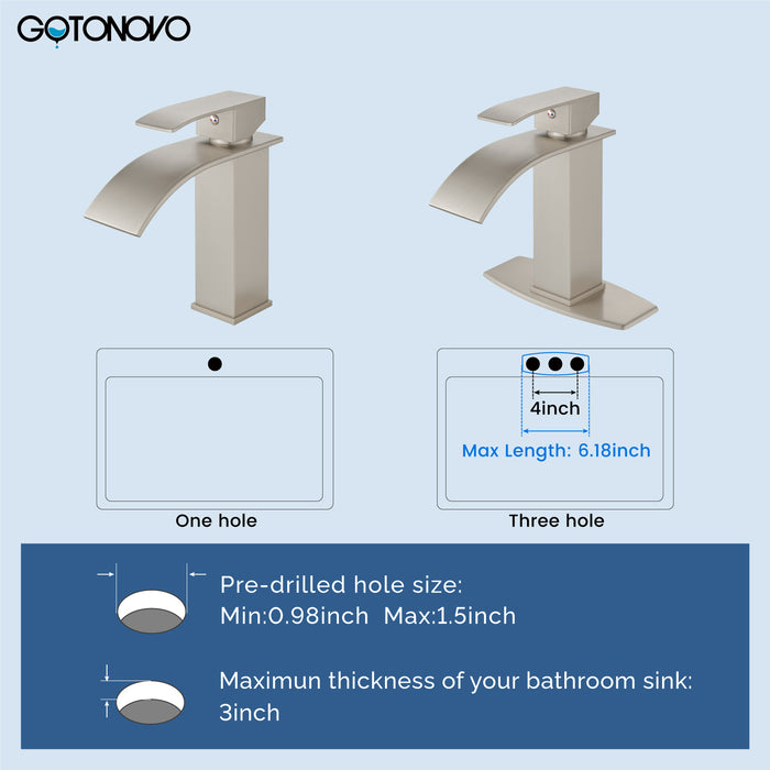 Gotonovo Waterval Badkamerkraan, Enkelgreeps Enkelgats Wastafelkraan, Rv Toilet Vessel Kraan Vanity Basin Commerciële Mengkraan met Pop-up Afvoer en Dekplaat