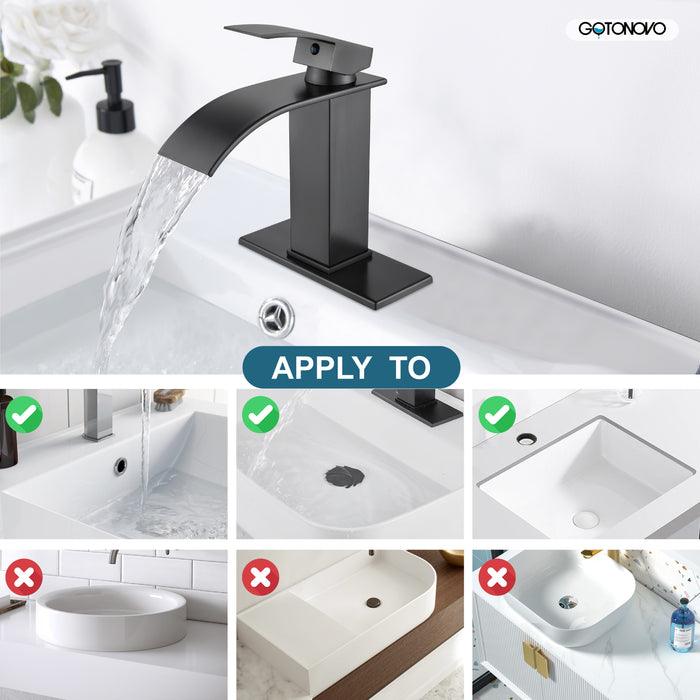 gotonovo Waterfall Bathroom Sink Faucet Single Hole 1 Handle Lavatory Vanity Faucet with Deck Plate Deck Mount Hot & Cold Water Mixer Tap