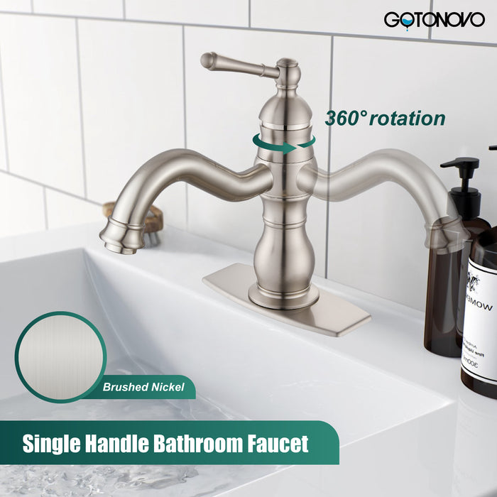 gotonovo Bathroom Sink Faucet Brass Bathroom Faucet Single Hole One Handle with Overflow Pop Up Drain Assembly Deck Mount Lavatory Vanity Mixer Tap with Panel