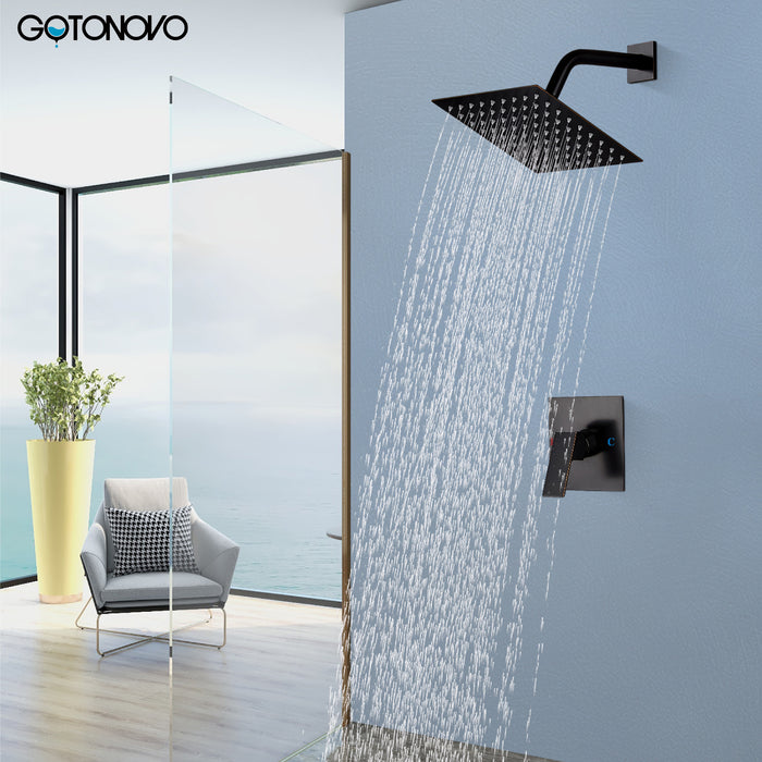 gotonovo Shower Faucet Set Bathroom Rain Shower System SUS304 Stainless Steel 8 Inch Square Showerhead Single Handle With Rough-in Valve Shower Trim Kit