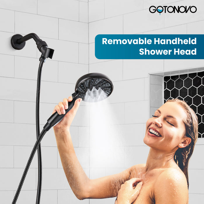gotonovo Bathroom Shower Head Kit High Pressure Valve Combo System Shower Faucet 6 Modes ABS Handheld Spray Shower Trim Kit Valve Included Single Shower Head