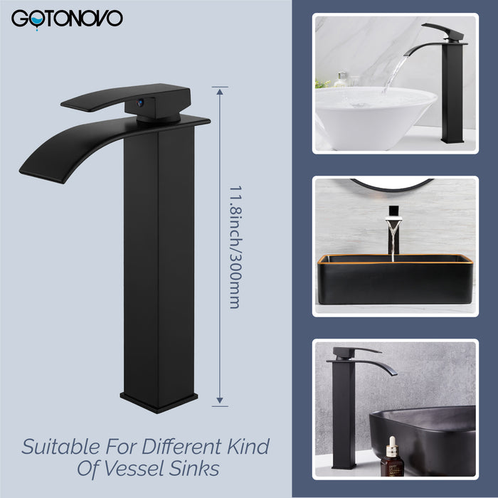 gotonovo Tall Waterfall Bathroom Vessel Sink Faucet Modern Bathroom Vanity Faucet Single Handle Single Hole Farmhouse Bar Mixer Tap Washbasin Faucet Deck Mount