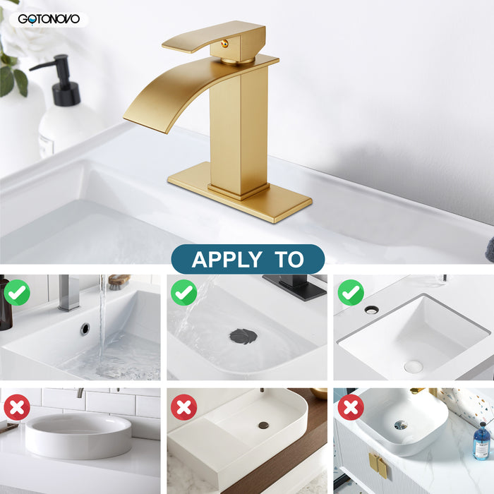 gotonovo Waterfall Bathroom Sink Faucet Single Hole 1 Handle Lavatory Vanity Faucet with Deck Plate Deck Mount Hot & Cold Water Mixer Tap