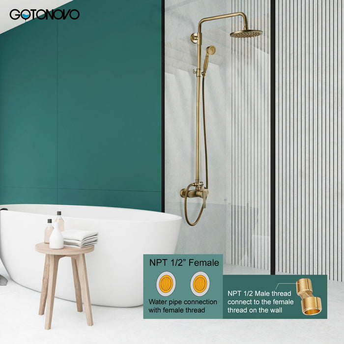 gotonovo Exposed Pipe Shower Kit 8” Rainfall Shower Head System Set One Handle with Hand Held Spray Bathroom Shower Faucet Adjustable Showerhead Bar