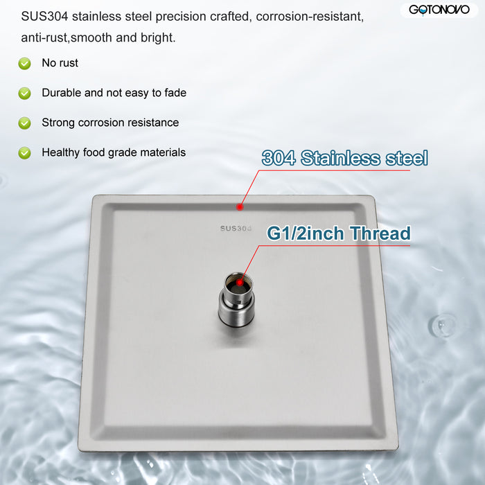 gotonovo wandmontage douchekraan regendouchesysteemset 8 inch vierkante hogedrukdouchekop met trim en handsproeier Ruwe klepbehuizing inbegrepen Mixer Douchecombinatieset Badkamer 