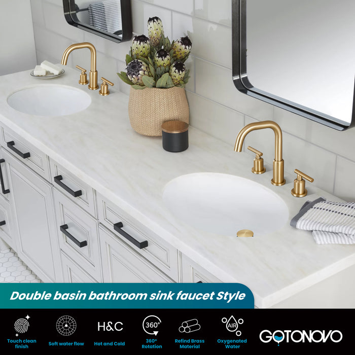 gotonovo 8 Inch Widespread Bathroom Sink Faucet 3 Hole 2 Handles Lavatory Basin with Pop Up Drain with Hot and Cold Mixer Valves Vintage