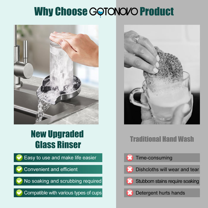 gotonovo Glass Rinser Cup Washer For Sink, Kitchen Bar Glass Washer Bottle Washer SUS304 Stainless Steel, Automatic Kitchen Sink Accessories for Wash Glass Cup Wine Cup
