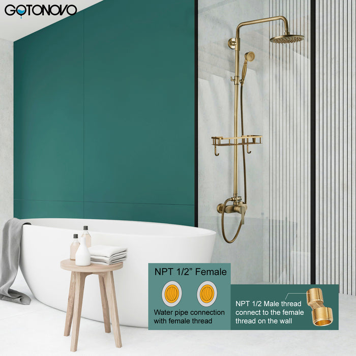 gotonovo Exposed Pipe Shower Kit 8” Rainfall Shower Head System Set One Handle with Hand Held Spray Bathroom Shower Faucet Adjustable Showerhead Bar