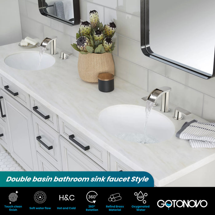 gotonovo 8 inch Waterfall Widespread Bathroom Faucet Set Bathroom Sink Faucet 3 Hole 2 Handle Vanity Lavatory Deck Mount with Pop Up Drain and Water Supply Lines
