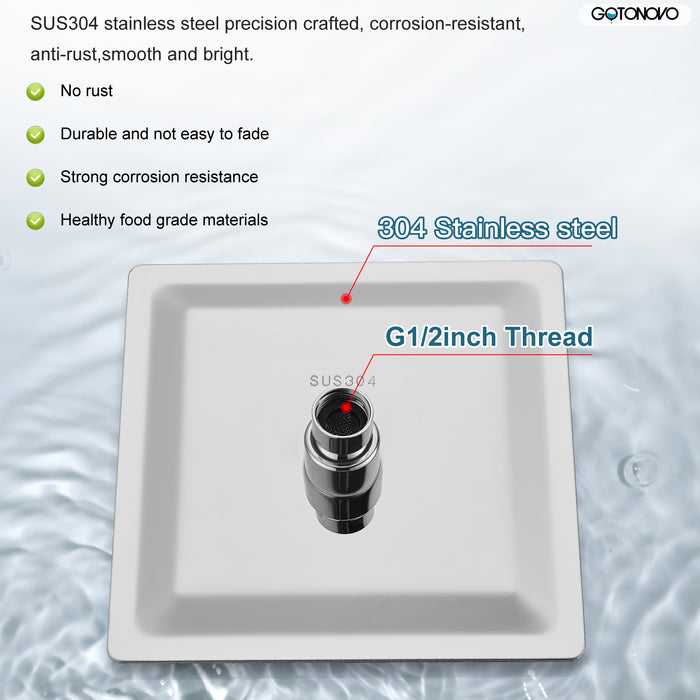gotonovo wandmontage douchekraan regendouchesysteemset 8 inch vierkante hogedrukdouchekop met trim en handsproeier Ruwe klepbehuizing inbegrepen Mixer Douchecombinatieset Badkamer 