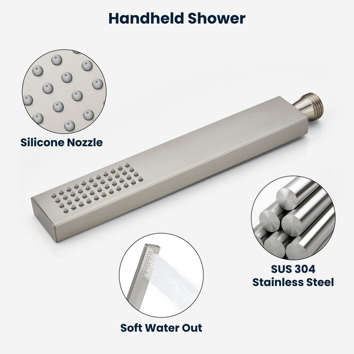 gotonovo Shower Faucet with Full Body Jets Rain Mixer 12 inch Rainfall Shower Head and Handheld Spray Combo Wall Mounted Rough-in Valve and Trim Included with 6pcs Body Message Jets
