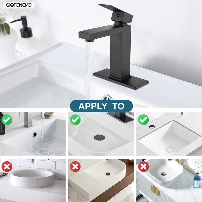 gotonovo Bathroom Sink Faucet 1 Hole Single Handle One Lever Stainless Steel SUS304 Commercial Deck Mount Lavatory Mixer Tap with Cover Plate