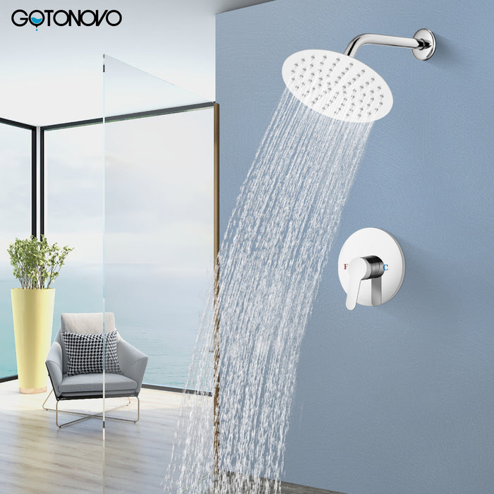 gotonovo Shower Faucet Set, Single Function Shower Trim Kit, Wall Mount 8 Inch Round Rainfall Shower Head and Handle Set, Single Handle Shower System Set Rough-in Valve