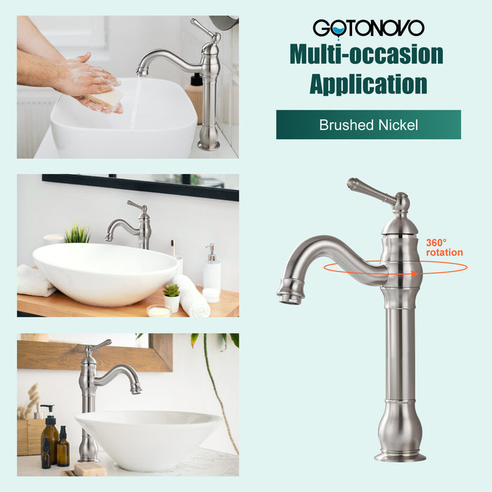 gotonovo Bathroom Sink Faucet Brass Bathroom Faucet Single Hole One Handle with Overflow Pop Up Drain Assembly Deck Mount Lavatory Vanity Mixer Tap with Panel