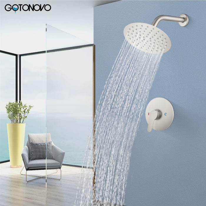 gotonovo Shower Faucet Set, Single Function Shower Trim Kit, Wall Mount 8 Inch Round Rainfall Shower Head and Handle Set, Single Handle Shower System Set Rough-in Valve